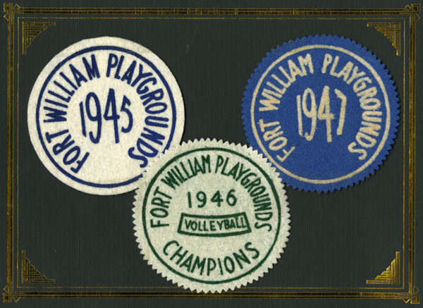Three buttons coloured blue and white are affixed to a blue background