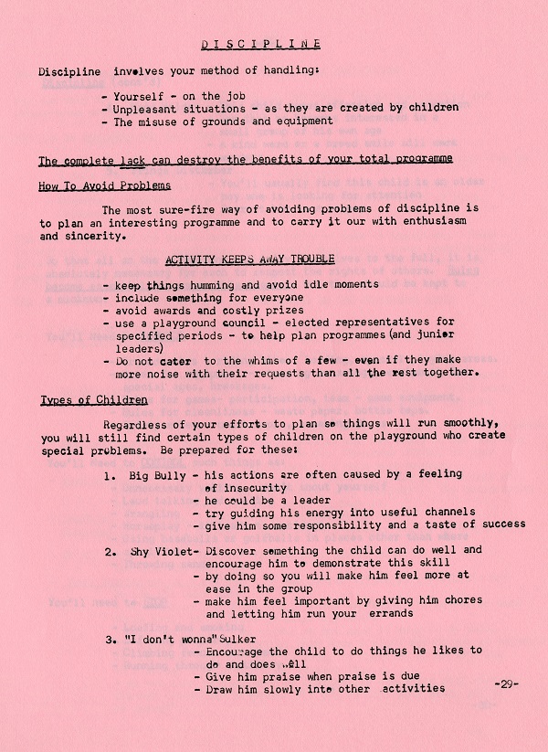 A purple paper with typed wording and a heading of "Discipline"