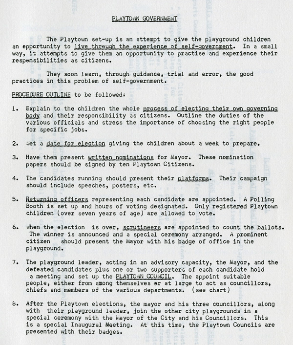 A typed image with the heading "Playtown Government"