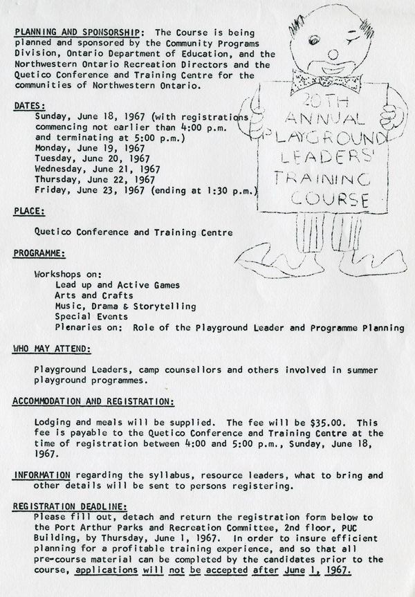 A typed document detailing the Playground Leaders Course