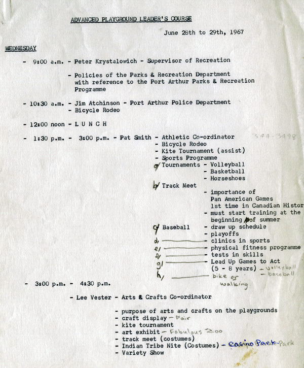 A typed document detailing the Playground Leaders Course