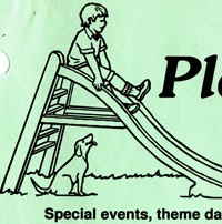 A green pamhplet with a boy on a slide 