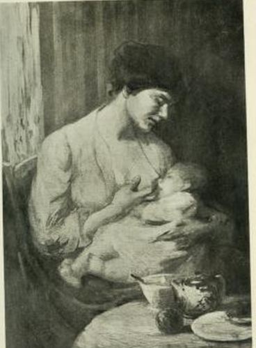 Maternity, painting by Mary Riter Hamilton of woman breastfeeding a baby