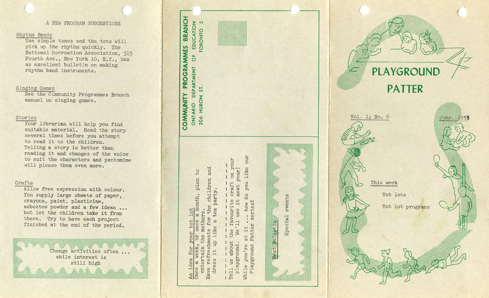 A typed brochure on activities dedicated to play and playgrounds