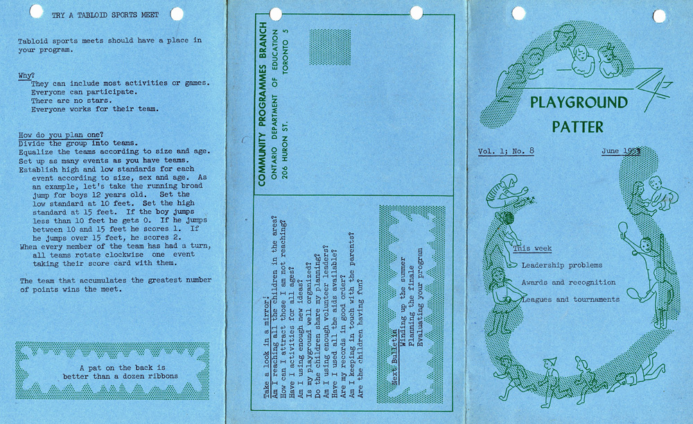 A pamhplet detailing activities for play and playgrounds