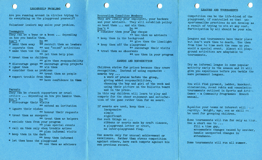 A pamhplet detailing activities for play and playgrounds
