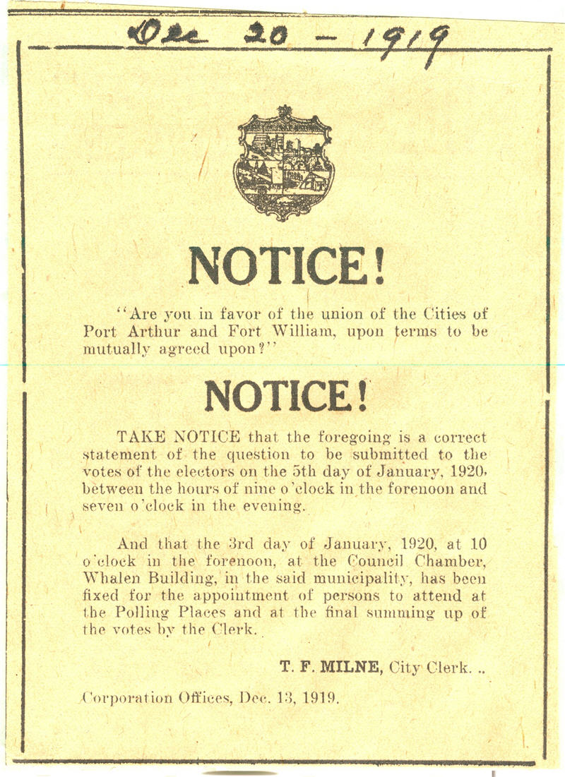A typed notice stating the reuslts from a vote on amalgamation