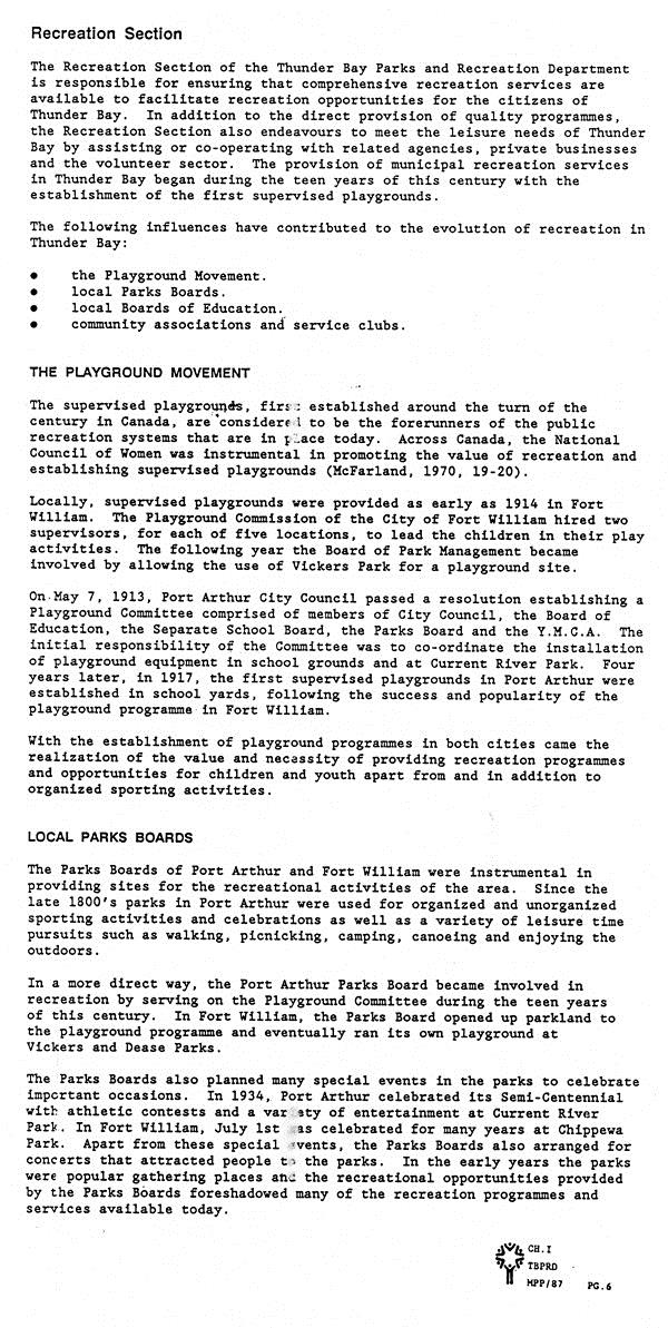 A typed document detailing a short history of playgrounds