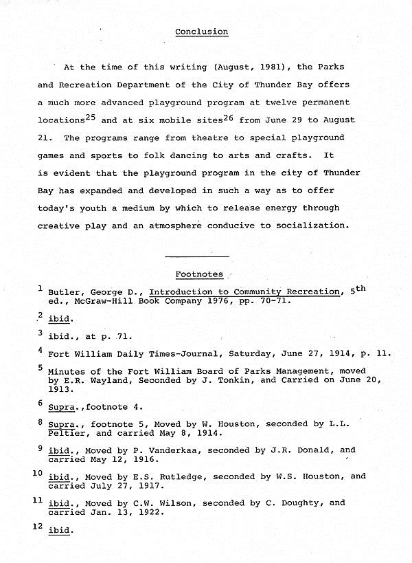 A typed document detailing a short history of playgrounds