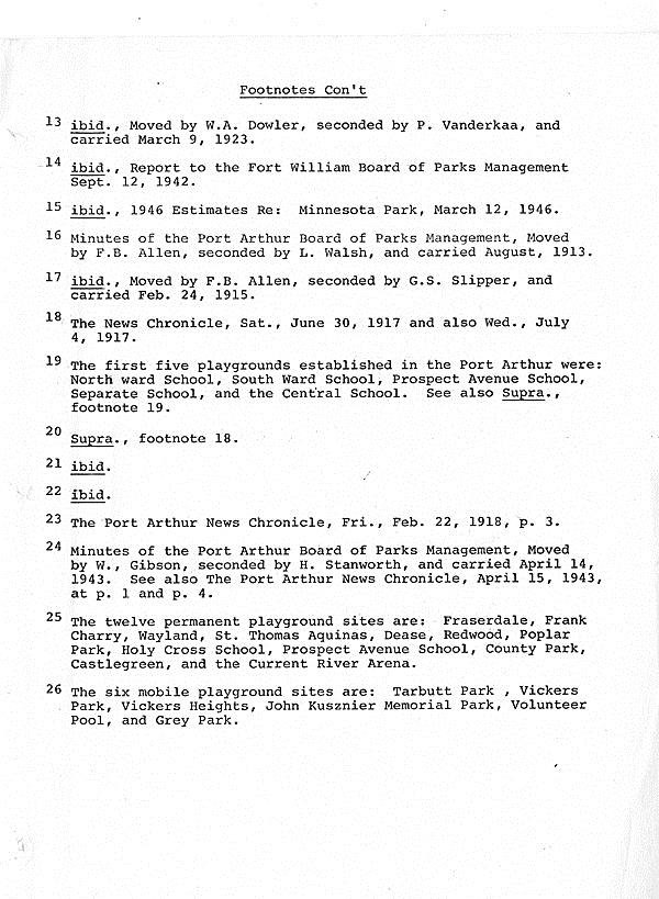 A typed document detailing a short history of playgrounds