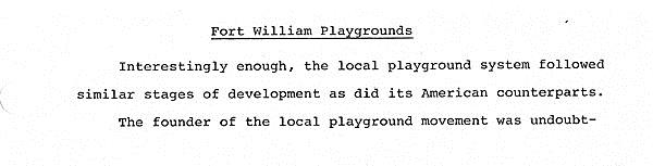 A typed document detailing a short history of playgrounds