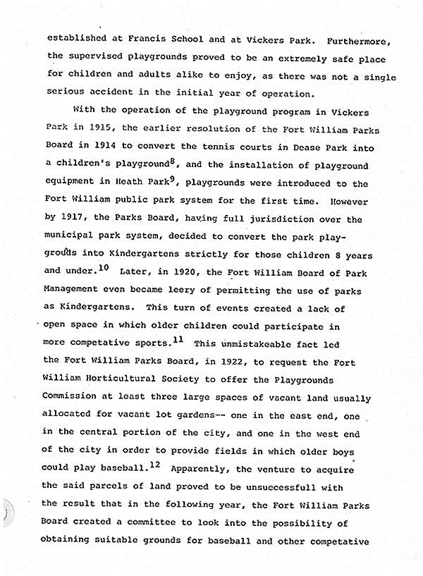 A typed document detailing a short history of playgrounds