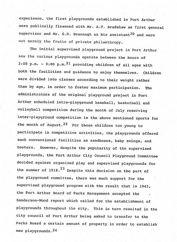A typed document detailing a short history of playgrounds