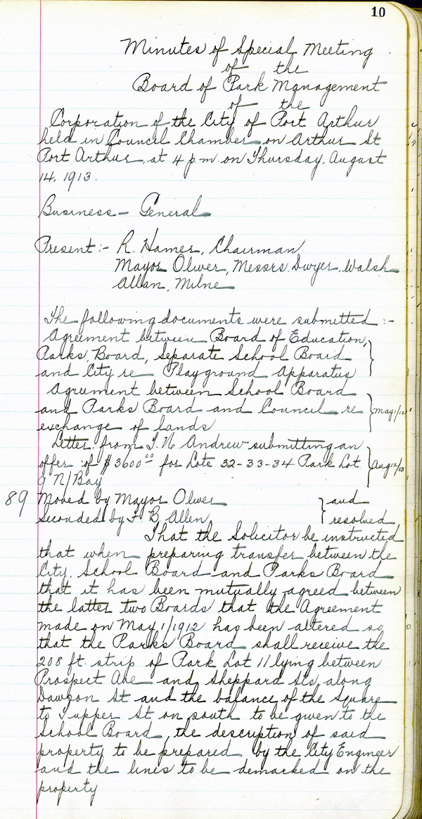 A handwritten document detailing the work done by the playground comission 