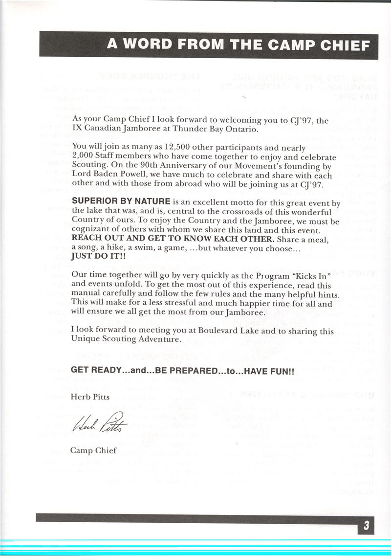 A typed document detailing the activties that occured during the Jamboree