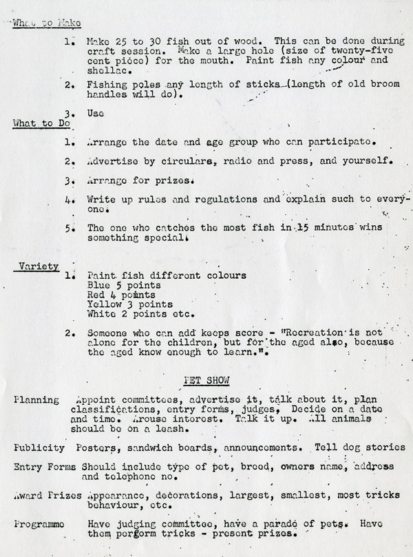 A typed manual detailing activities for play and playgrounds