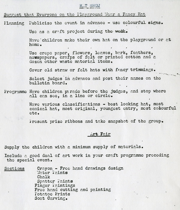A typed document detailing activities for play and playgrounds