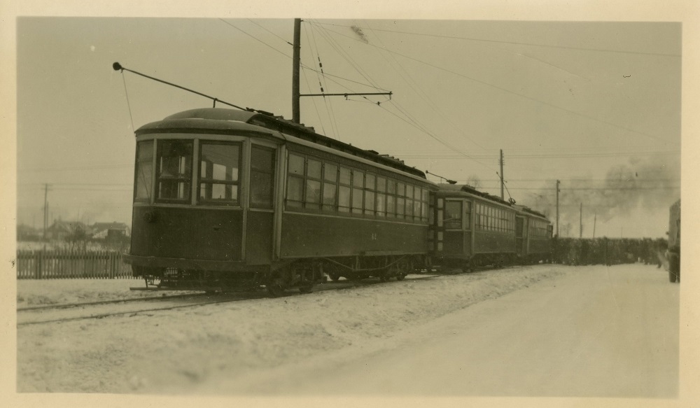 a streetcar travelling down the tracks