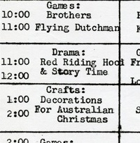A section of a program detailing activties for a day at the playground