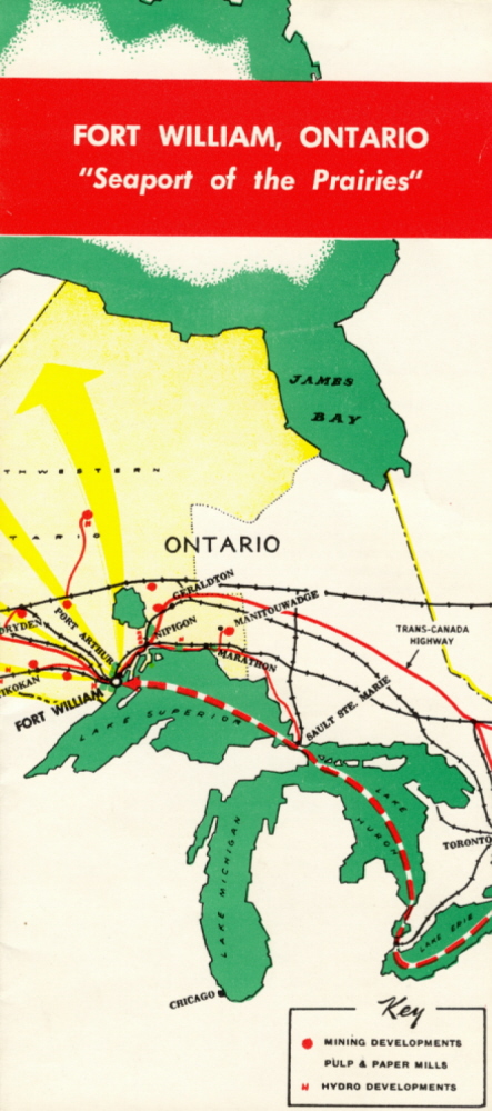 A colourful pamphlet showing a map of the shore of Lake Superior 