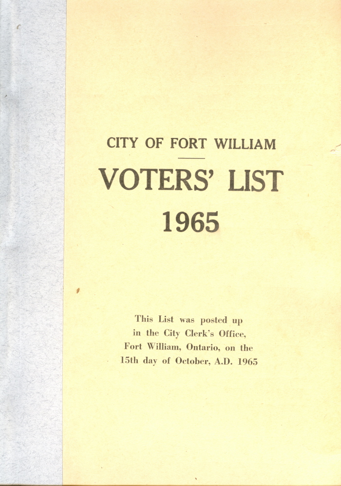 A blue and beige booklet detailing the voter's lists for Fort William