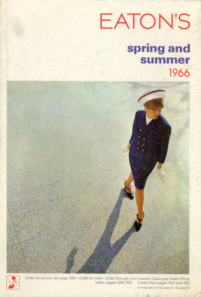 A catalogue cover with a woman dressed in fancy attire and Eaton's in red