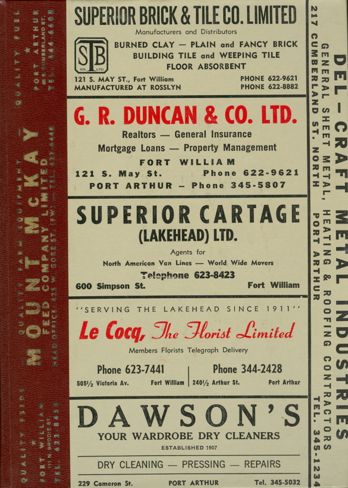 A book with red, white and black on the cover and advertisements from the 1960s