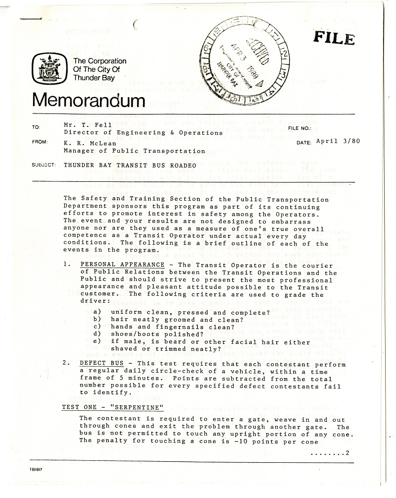 A typed document detailing the rules and obstacles for those participating in Transit Roadeo