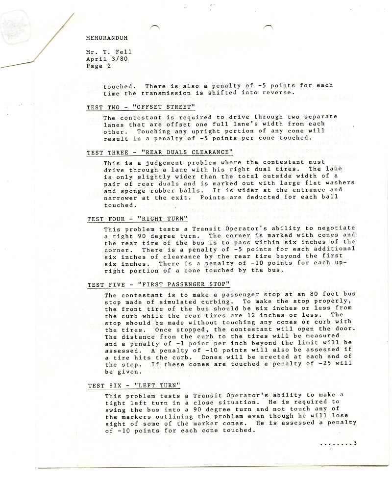 A typed document detailing the rules and obstacles for those participating in Transit Roadeo