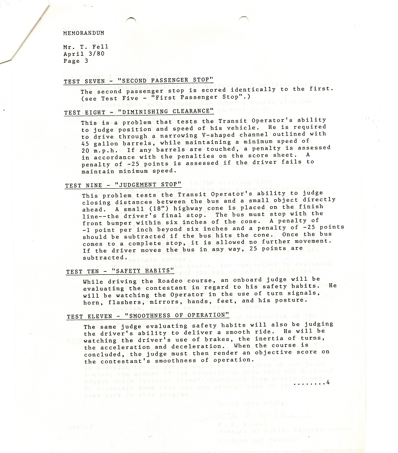 A typed document detailing the rules and obstacles for those participating in Transit Roadeo