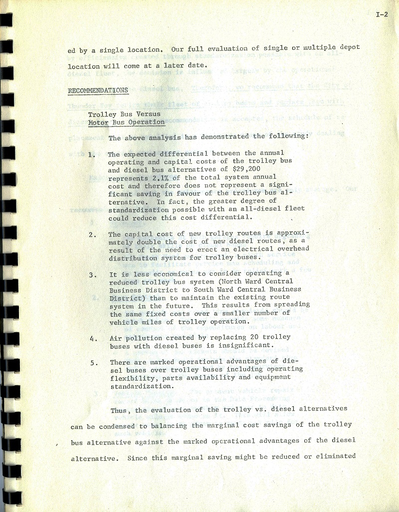 typed page one of seven regarding transit in Thunder Bay 