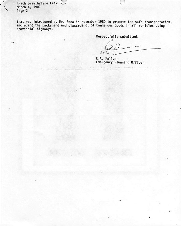 A typed report on a chemical leak in Thunder Bay 