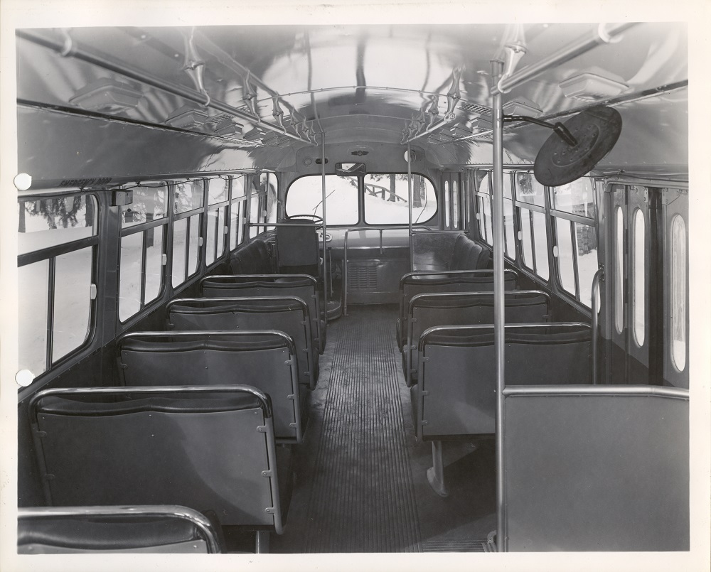 View taken from back to front inside of Model C-36 Bus completed in Fort William Works