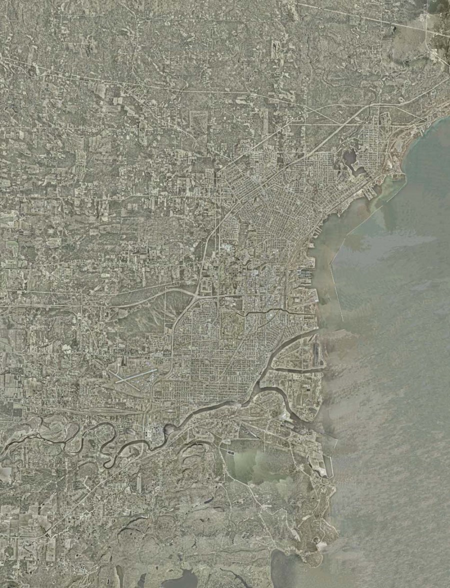 A composete image of the Thunder Bay waterfront and region