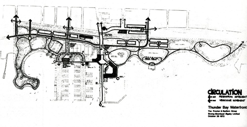 A drawing of the second phase of construction showing harbour and green space