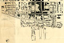A cut out section of a map done on beige paper with black ink