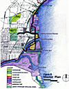 A coloured map of the Thunder Bay waterfront and surrounding area