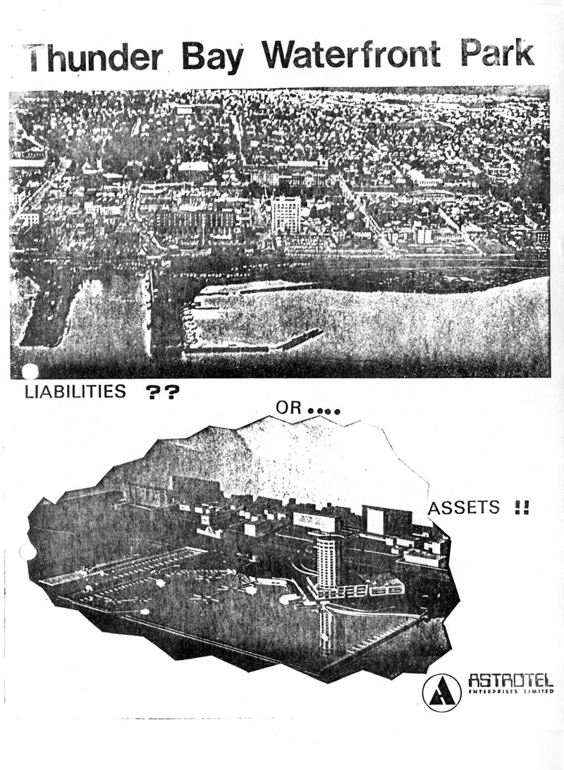 A poster done in black and white showing an image of the waterfront