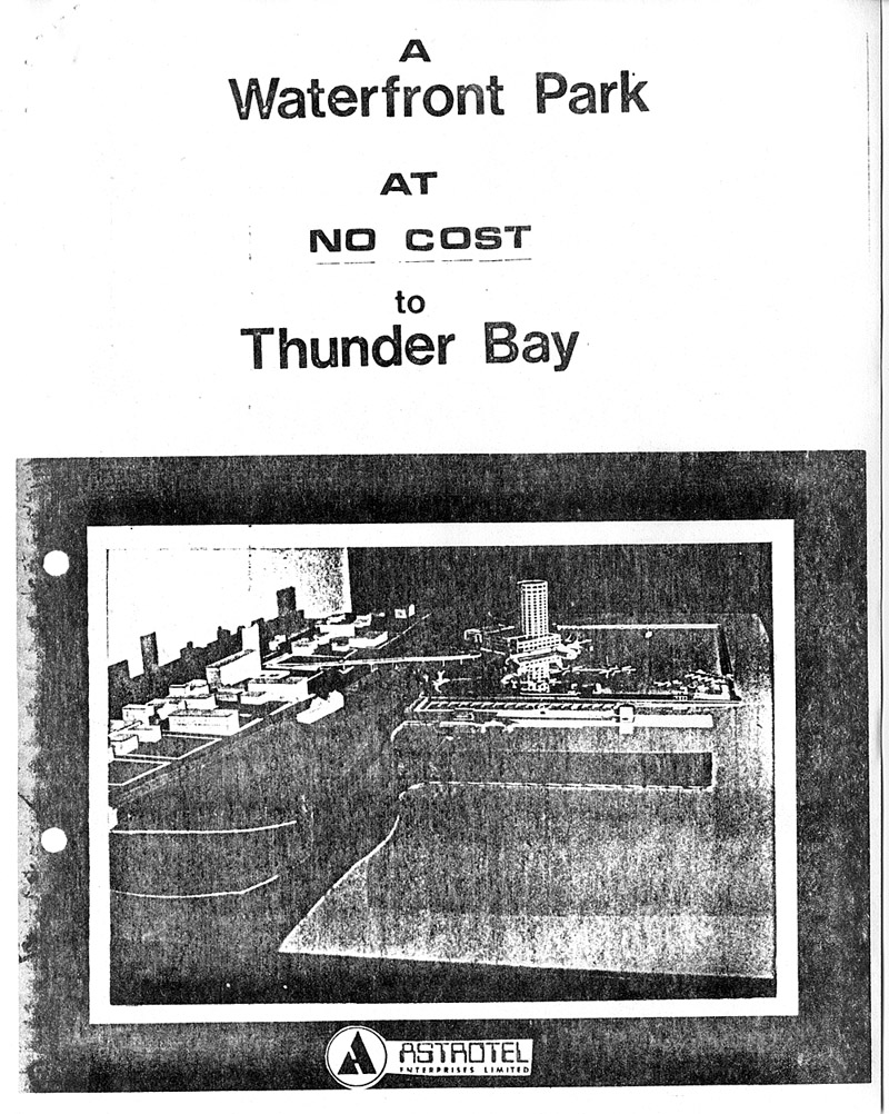 A poster done in black and white showing a scale model of the waterfront