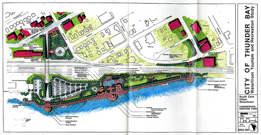 A map of the Thunder Bay waterfront and surrounding area