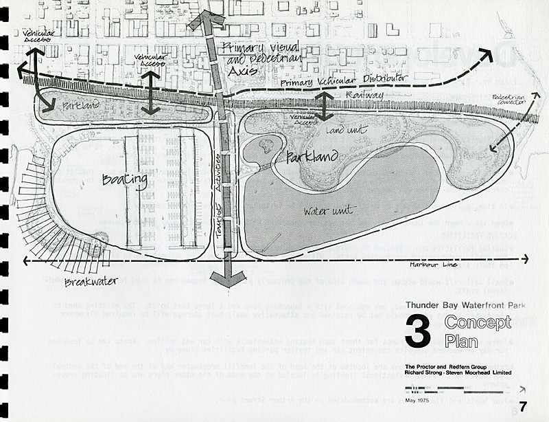 A document with maps and typed information regarding waterfront development