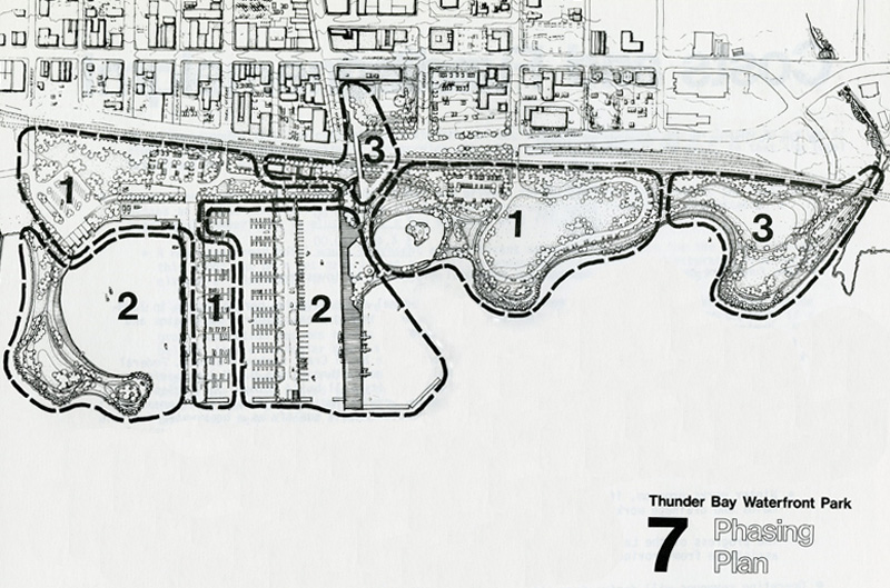 A document with maps and typed information regarding waterfront development