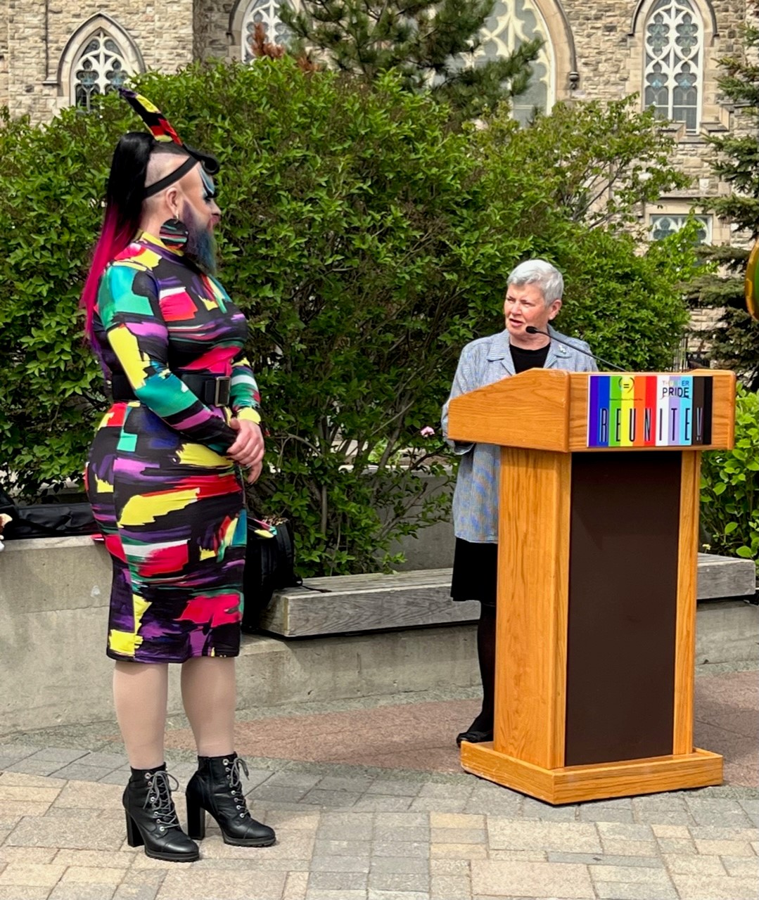 Rebecca Johnson participating in a Pride event at City Hall
