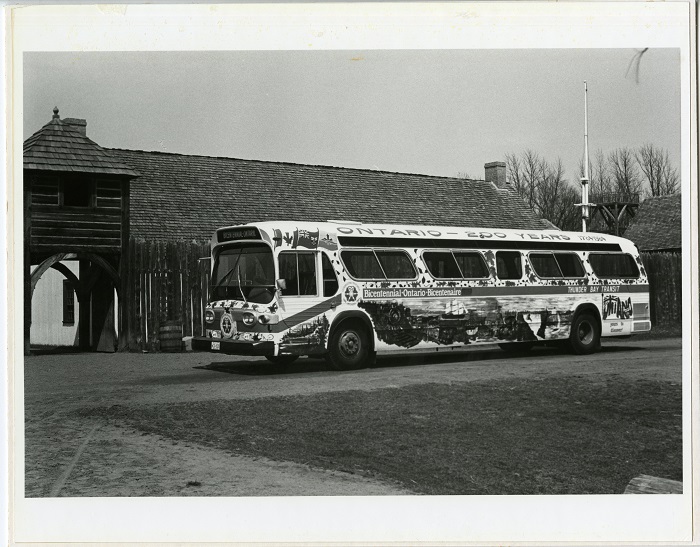 the Bicentennial Bus parked in front of Old Fort William