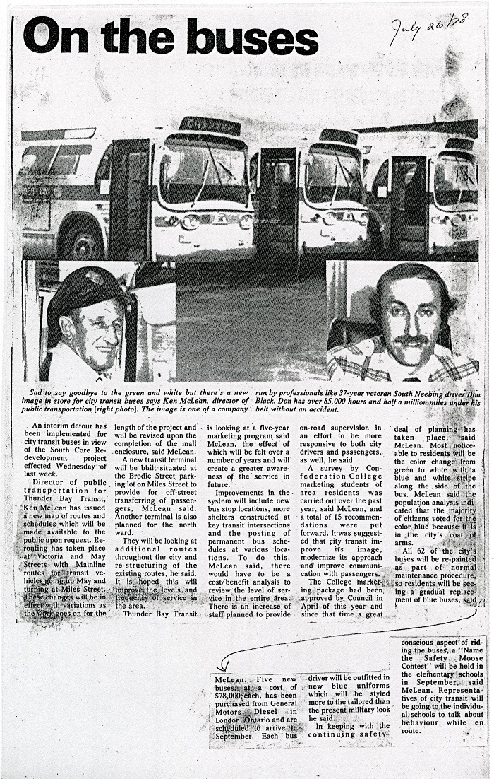 Newspaper article detailing changes to bus routes and new colours to the buses