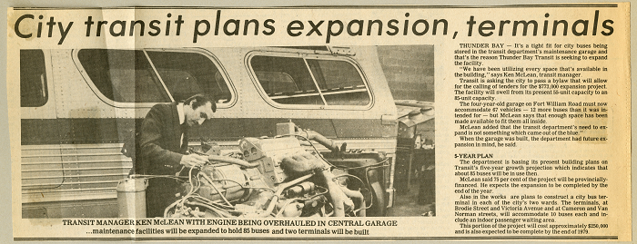 Newspaper article detailing plans to expand the transit garage 