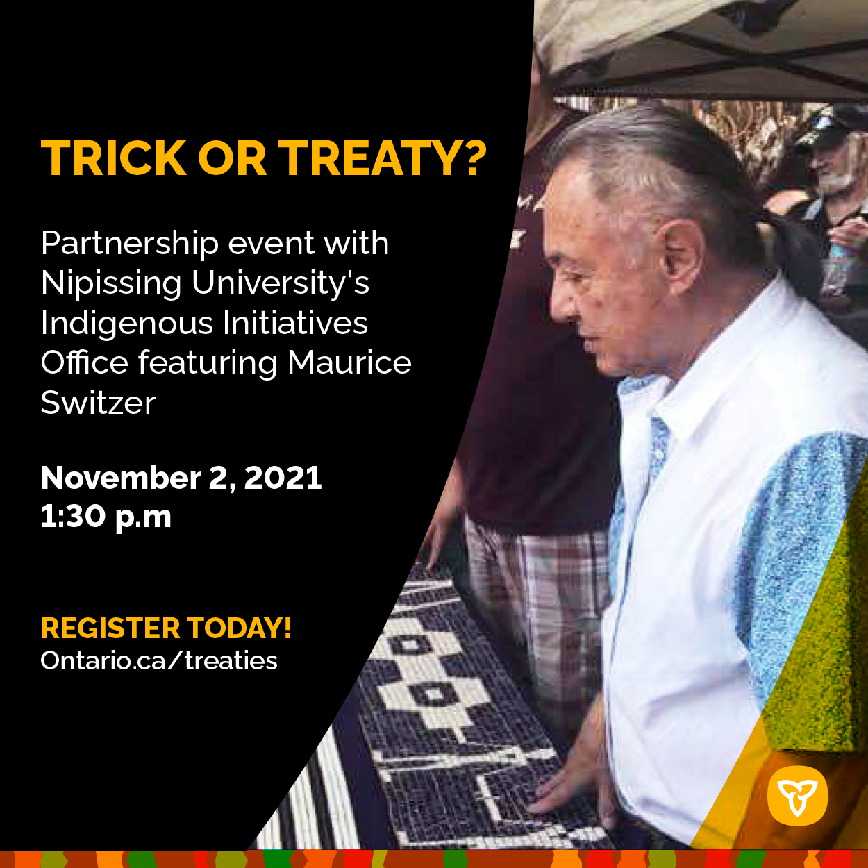Trick or Treaty social media advertisement showing people standing under a tent
