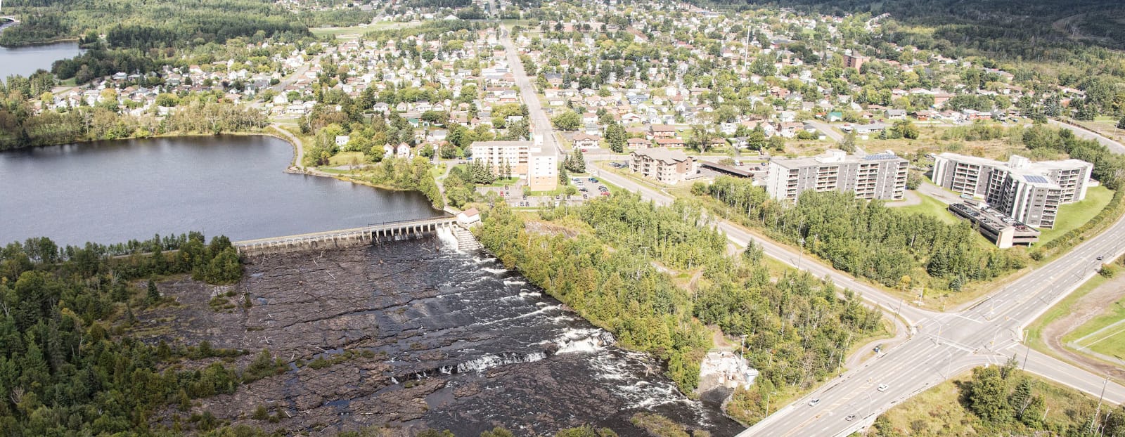 aerial view of lake and dam