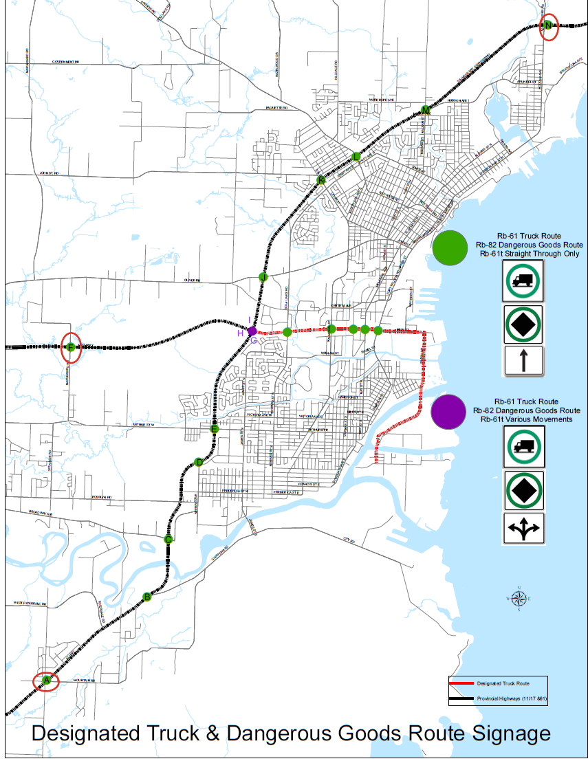 Map illustrating the Designated Truck Route through Thunder Bay