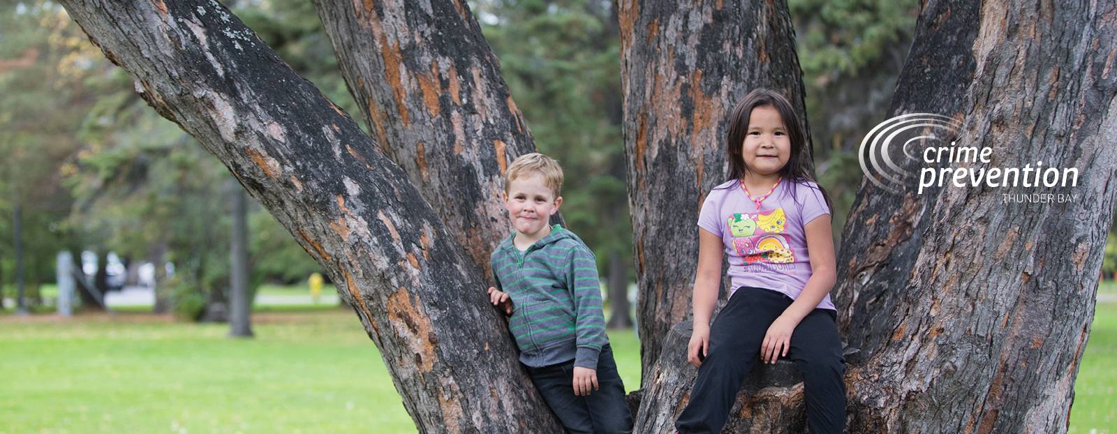 two children sitting in tree